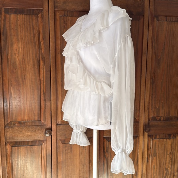Dolce & Gabbana Silk Chiffon Ruffle Sheer White Puff Sleeve Blouse S NWT $2,145 - Picture 13 of 15